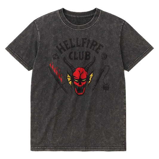 Black - Front - Stranger Things Unisex Adult Hellfire Club Inverted Vintage Wash Long-Sleeved T-Shirt