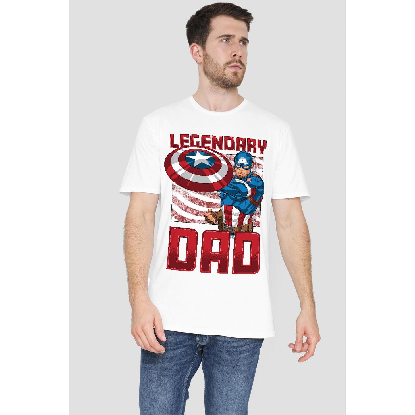 White - Lifestyle - Captain America Mens Legendary Dad America T-Shirt