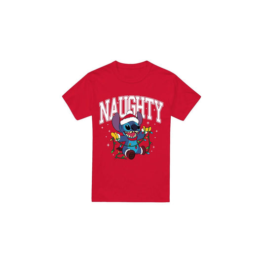 Red - Front - Lilo & Stitch Mens Naughty Stitch Christmas Lights T-Shirt