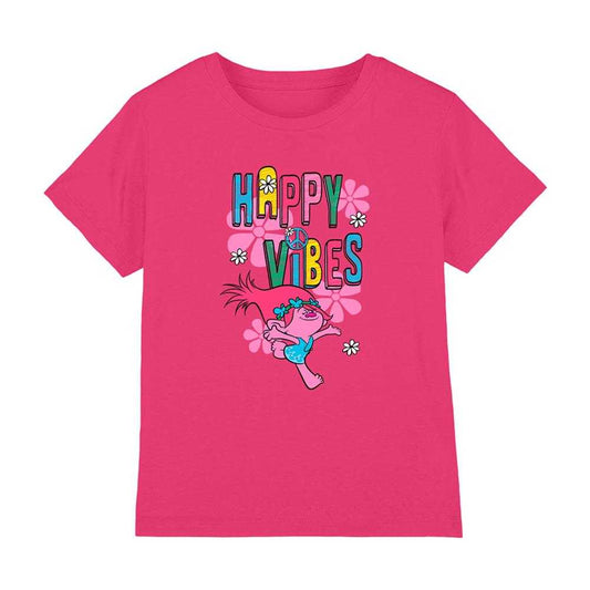 Hot Pink - Front - Trolls Childrens-Kids Happy Vibes Ringspun Cotton T-Shirt