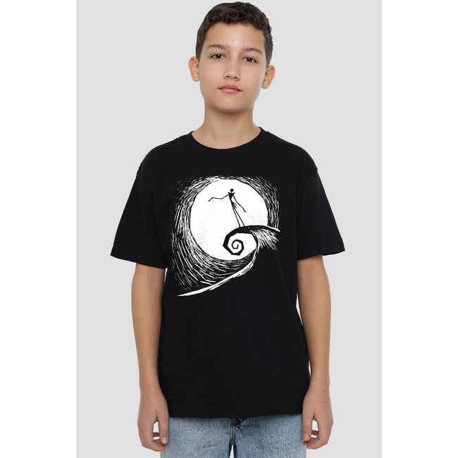 Black - Back - The Nightmare Before Christmas Childrens-Kids Jack Moon Silhouette T-Shirt