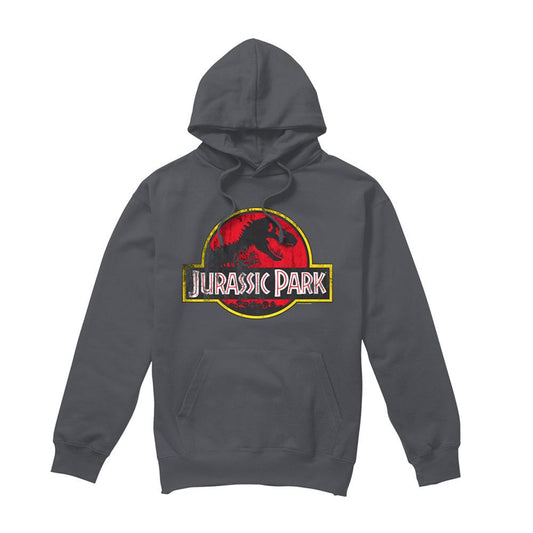Charcoal - Front - Jurassic Park Unisex Adult Distressed Logo Hoodie