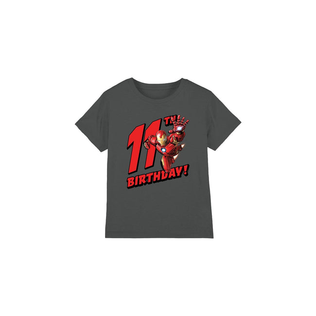 Charcoal - Front - Iron Man Childrens-Kids 11th Birthday T-Shirt