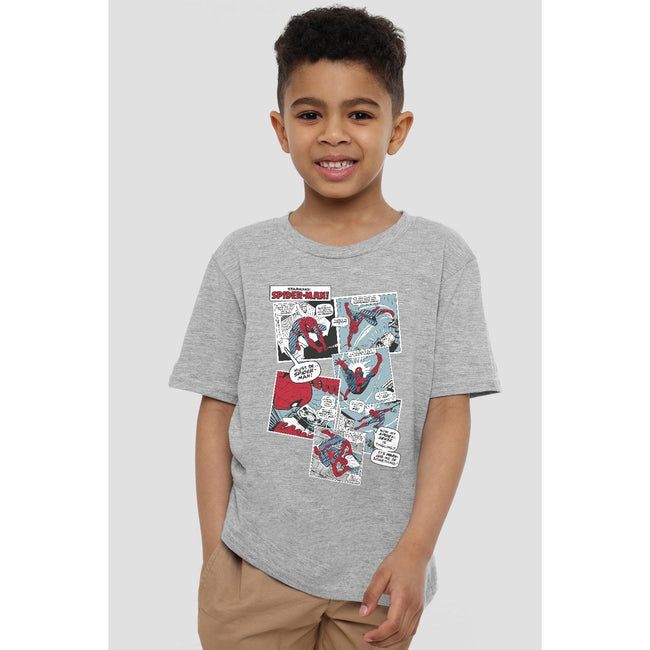 Sport Heather - Back - Spider-Man Childrens-Kids Panel Collage T-Shirt