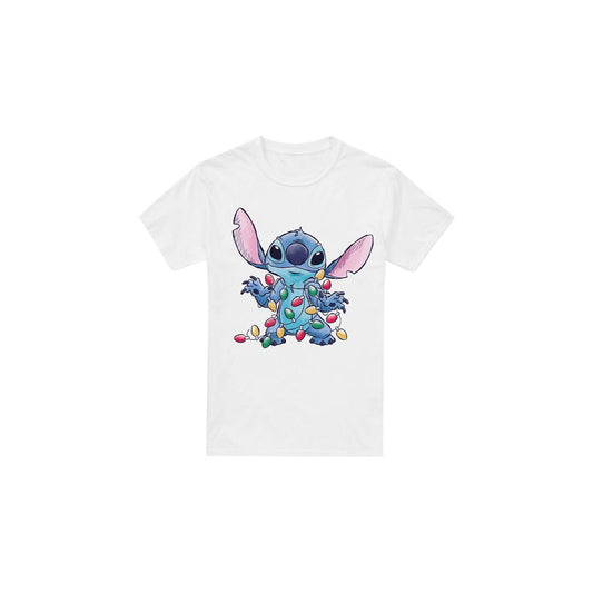 White - Front - Lilo & Stitch Mens Christmas Lights Sketch T-Shirt
