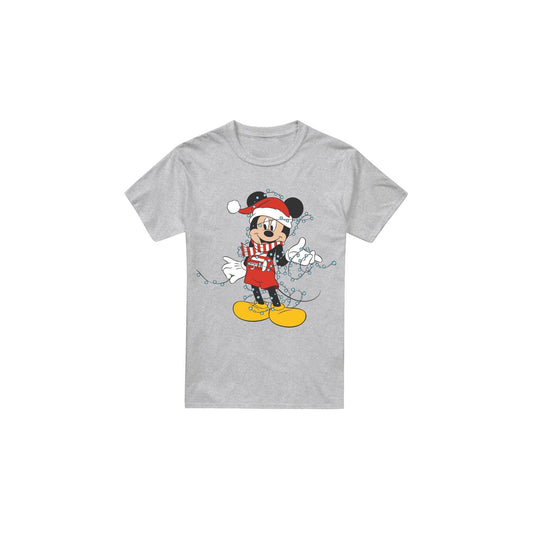 Sport Heather - Front - Disney Mens Mickey Mouse Christmas Lights T-Shirt