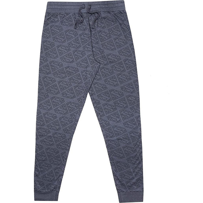 Grey-Red-Yellow - Side - Superman Mens Vintage Long Pyjama Set