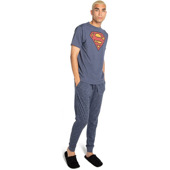 Grey-Red-Yellow - Lifestyle - Superman Mens Vintage Long Pyjama Set