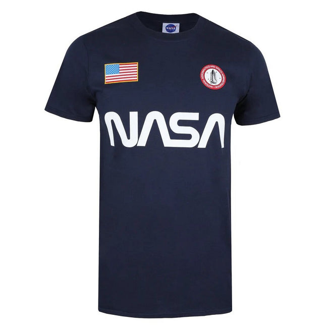 Navy - Front - NASA Mens Badge Cotton T-Shirt
