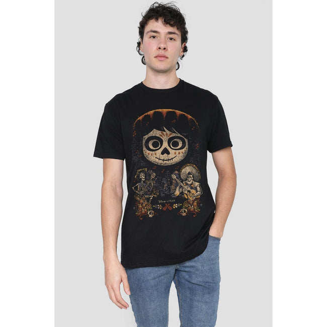 Black - Back - Coco Mens Ernesto Miguel Hector Painted Poster With Skull T-Shirt