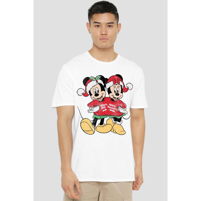 White - Back - Disney Mens Mickey & Minnie Mouse Christmas Sweater T-Shirt