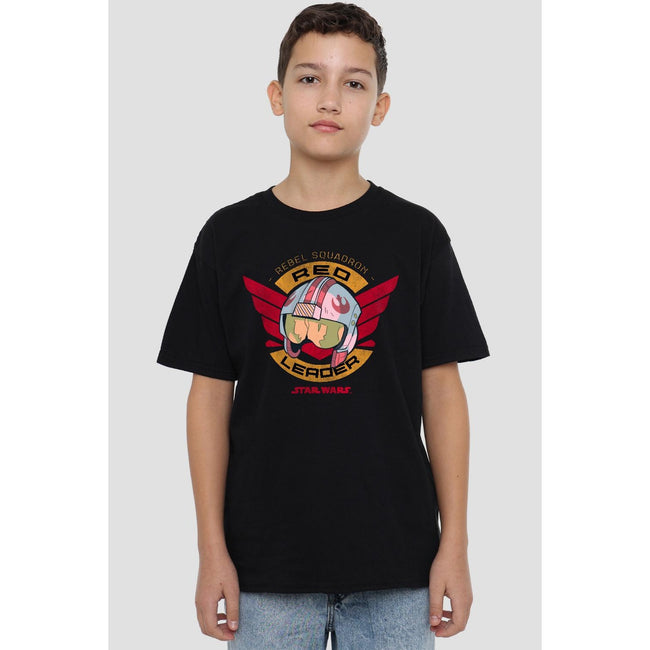 Black - Back - Star Wars Childrens-Kids Red Leader T-Shirt