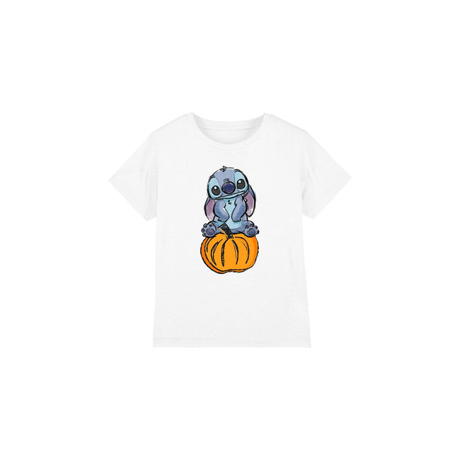 White - Front - Lilo & Stitch Childrens-Kids Pumpkin Sketch T-Shirt