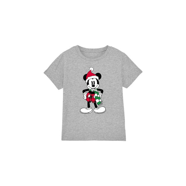Sport Heather - Front - Disney Childrens-Kids Mickey Mouse Tartan Christmas T-Shirt