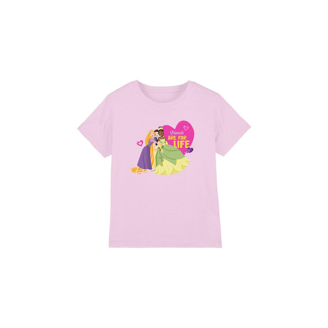 Pink - Front - Disney Princess Childrens-Kids Friends Are For Life Valentine`s Day T-Shirt