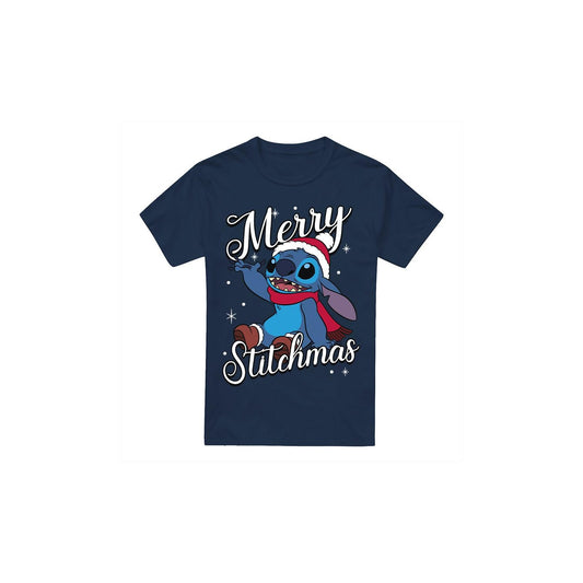 Navy - Front - Lilo & Stitch Mens Merry Stitchmas T-Shirt