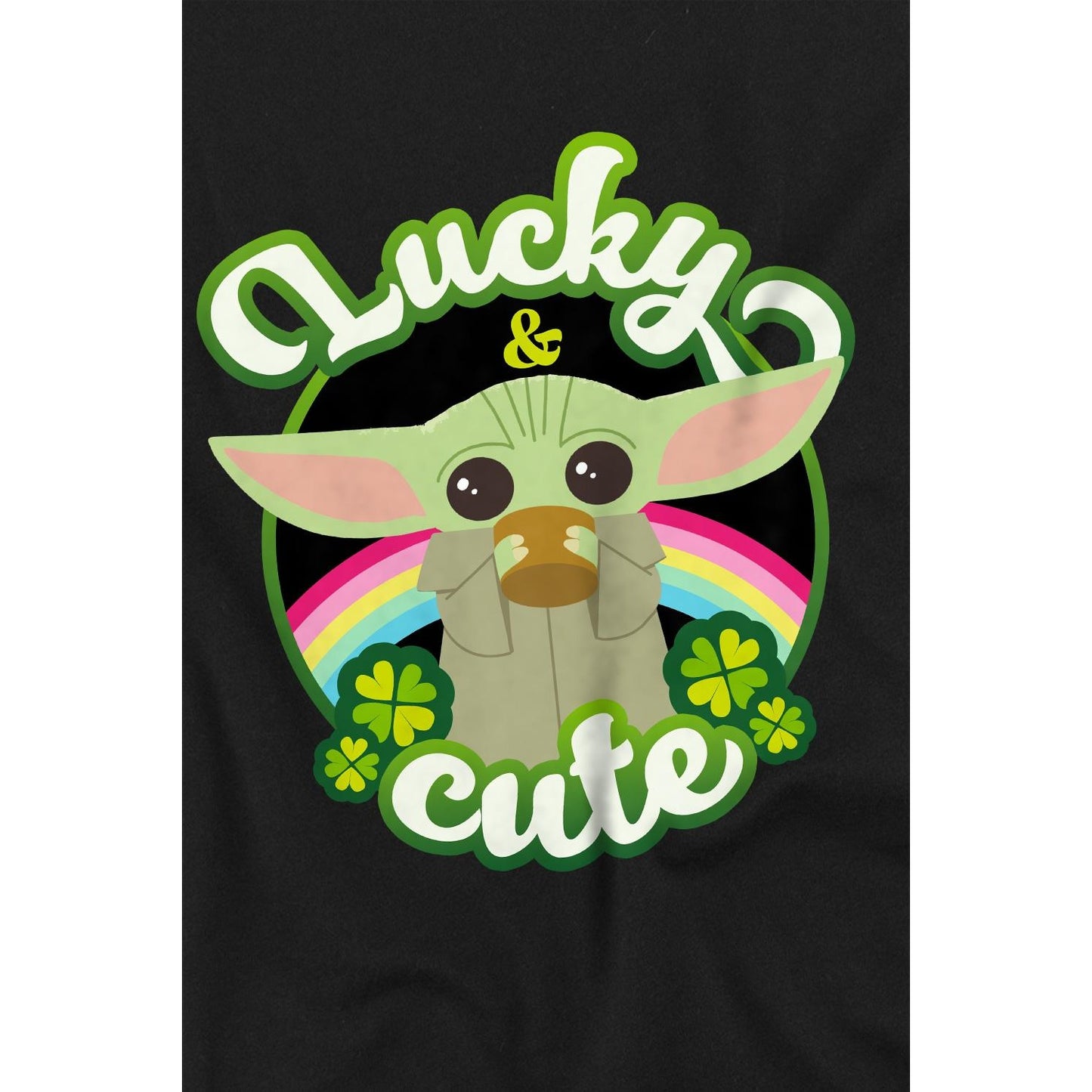 Black - Lifestyle - Star Wars Childrens-Kids Lucky Cute Grogu St Patricks Day T-Shirt