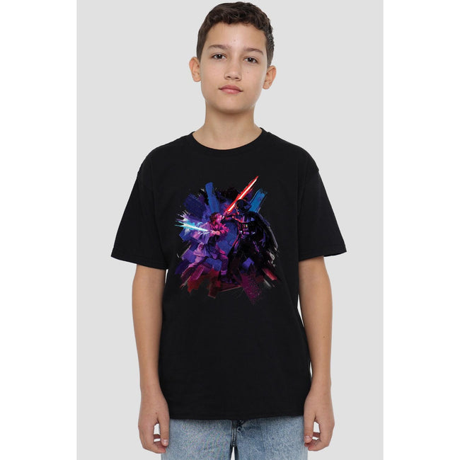 Black - Back - Star Wars Childrens-Kids Obi Wan Kenobi Vader Painted T-Shirt