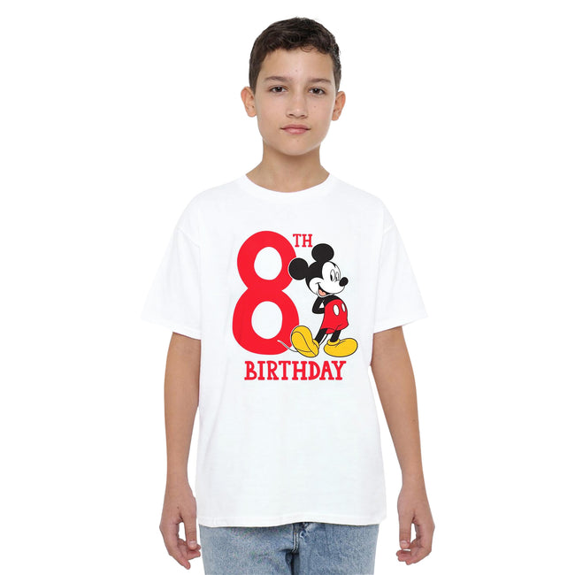 White - Side - Disney Childrens-Kids Mickey Mouse 8th Birthday T-Shirt