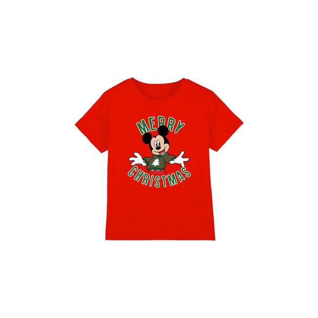 Red - Front - Disney Childrens-Kids Mickey Mouse Christmas Sweater T-Shirt