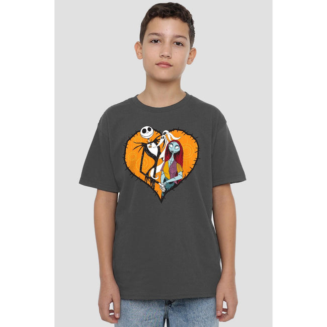 Charcoal - Back - The Nightmare Before Christmas Childrens-Kids Jack Sally Heart T-Shirt