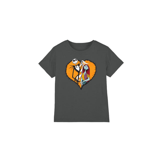 Charcoal - Front - The Nightmare Before Christmas Childrens-Kids Jack Sally Heart T-Shirt