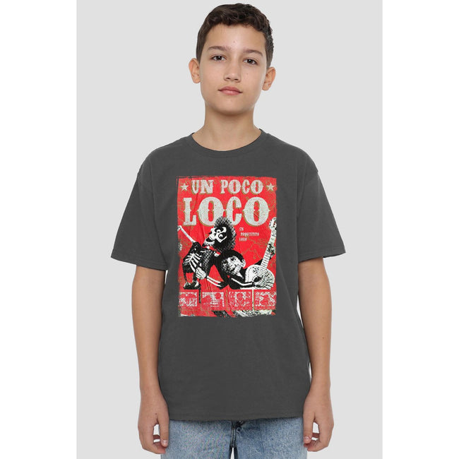 Charcoal - Back - Coco Childrens-Kids Un Poco Loco Hector Poster T-Shirt