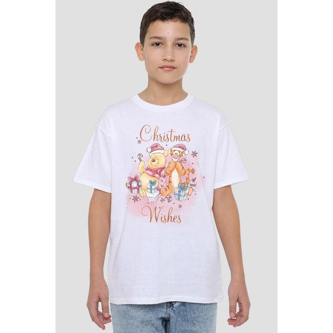 White - Back - Winnie the Pooh Childrens-Kids Christmas Wishes Pooh Tigger Piglet T-Shirt