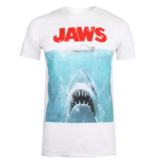 White-Blue-Red - Front - Jaws Mens Poster T-Shirt