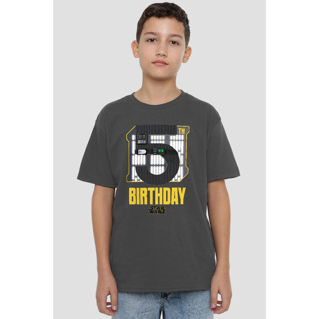 Charcoal - Back - Star Wars Childrens-Kids Darth Vader Space 5th Birthday T-Shirt