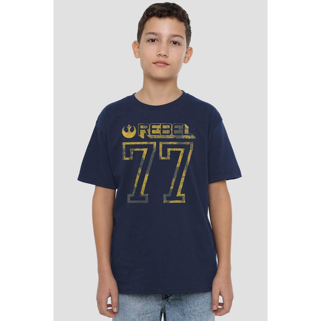Navy - Back - Star Wars Childrens-Kids Rebel 77 T-Shirt