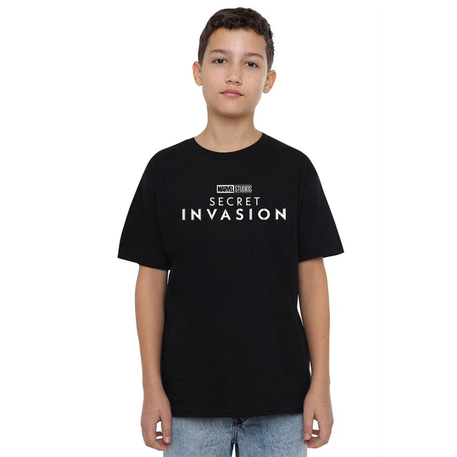 Black - Side - Marvel Childrens-Kids Secret Invasion Logo T-Shirt