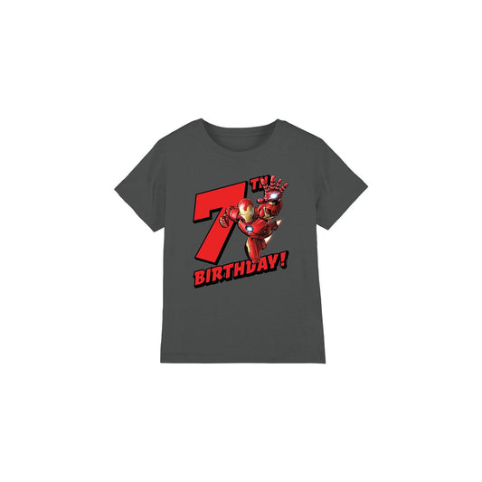 Charcoal - Front - Iron Man Childrens-Kids 7th Birthday T-Shirt