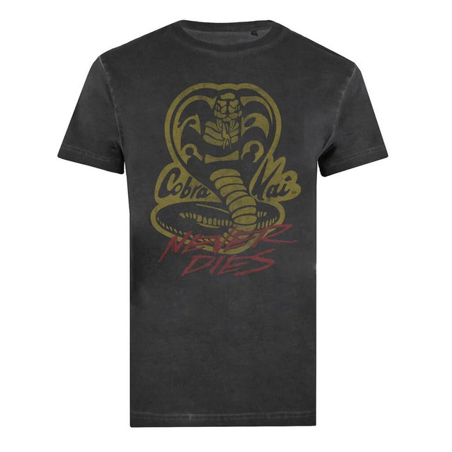 Vintage Black-Red-Yellow - Front - Cobra Kai Mens Never Dies Washed T-Shirt
