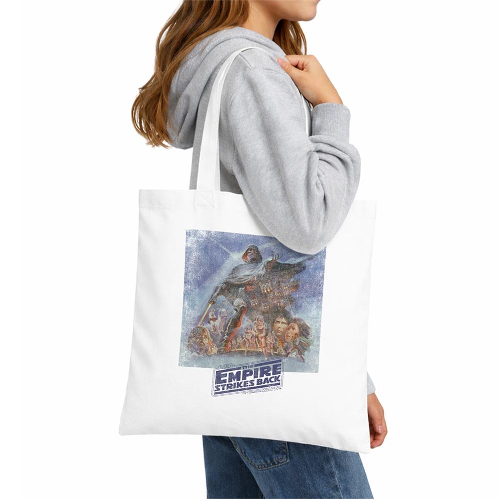 White - Lifestyle - Star Wars The Empire Strikes Back Retro Poster Reusable Tote Bag