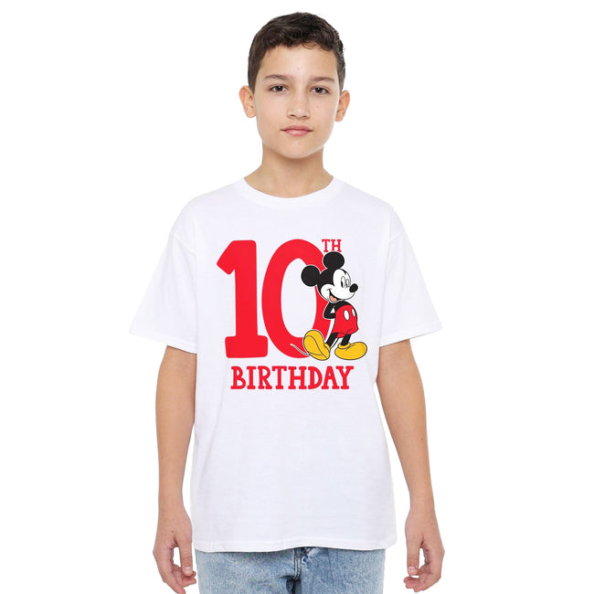 White - Side - Disney Childrens-Kids Mickey Mouse 10th Birthday T-Shirt