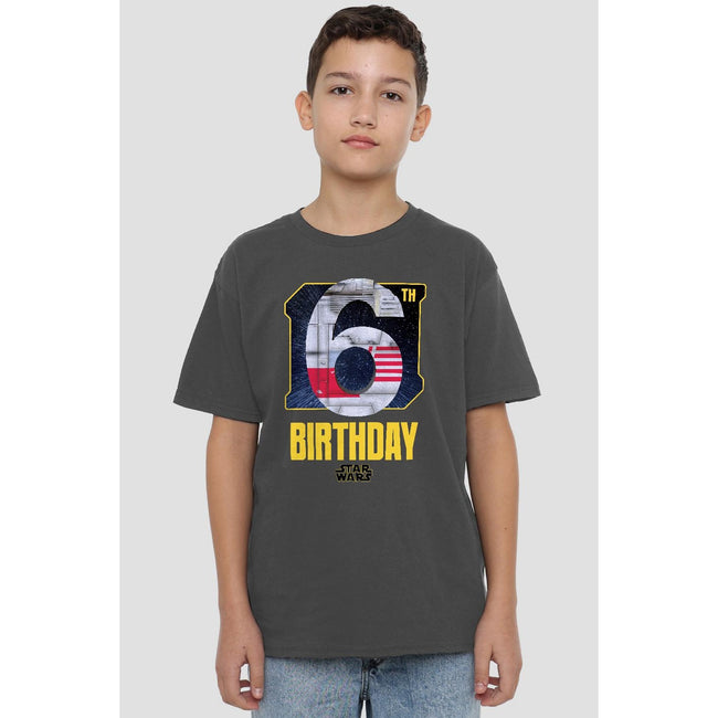 Charcoal - Back - Star Wars Childrens-Kids X-Wing Space 6th Birthday T-Shirt