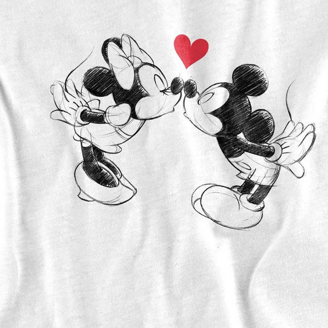 White - Side - Disney Childrens-Kids Mickey & Minnie Mouse Kiss Sketch Valentine`s Day T-Shirt
