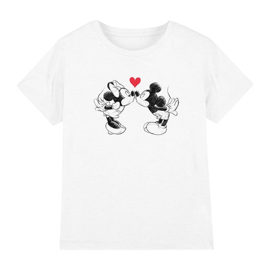 White - Front - Disney Childrens-Kids Mickey & Minnie Mouse Kiss Sketch Valentine`s Day T-Shirt