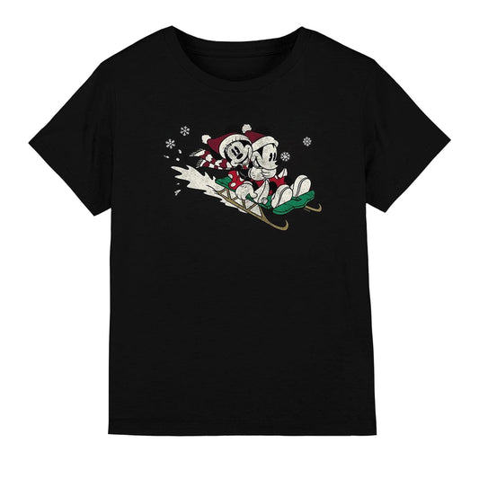 Black - Front - Disney Childrens-Kids Sledding For Christmas Mickey & Minnie Mouse T-Shirt