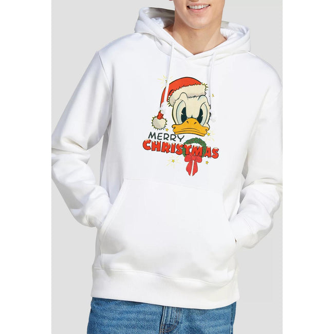 White - Lifestyle - Disney Mens Merry Christmas Donald Duck Hoodie