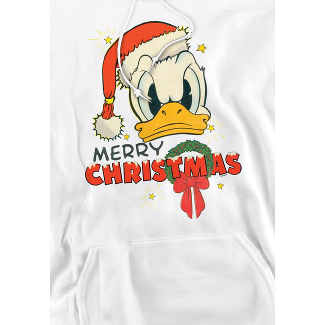 White - Side - Disney Mens Merry Christmas Donald Duck Hoodie