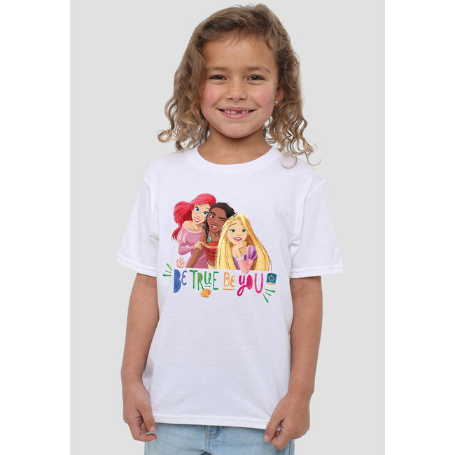 White - Side - Disney Princess Childrens-Kids Be True, Be You Ariel Moana Rapunzel T-Shirt