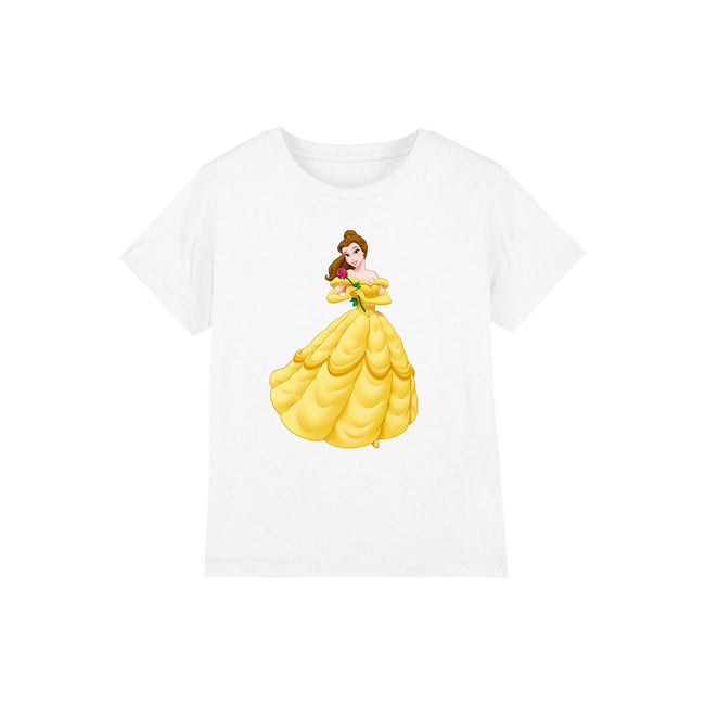 White - Front - Beauty And The Beast Childrens-Kids Belle Rose T-Shirt