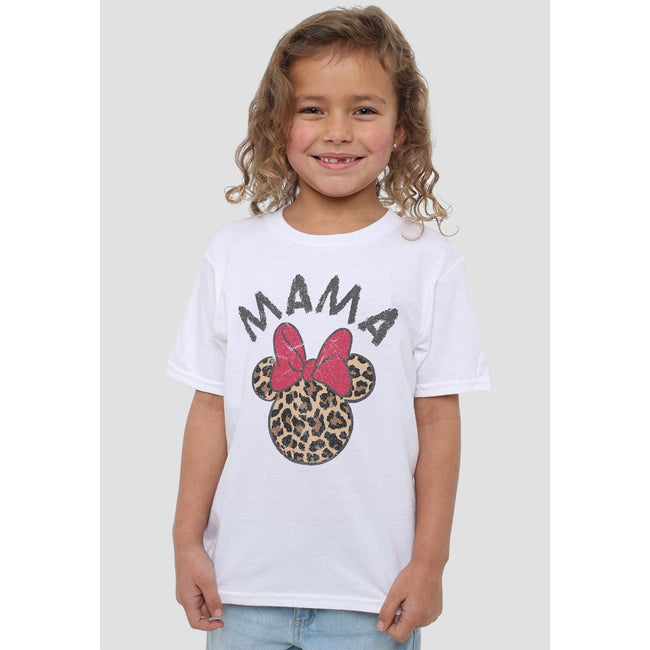 White - Back - Disney Childrens-Kids Mama Minnie Mouse Leopard Print Mothers Day T-Shirt