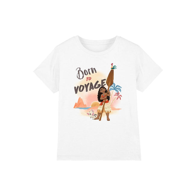 White - Front - Moana Childrens-Kids Born To Voyage T-Shirt