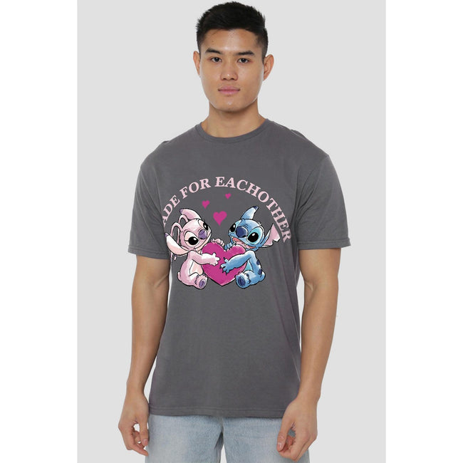 Charcoal - Back - Lilo & Stitch Mens Made For Each Other T-Shirt