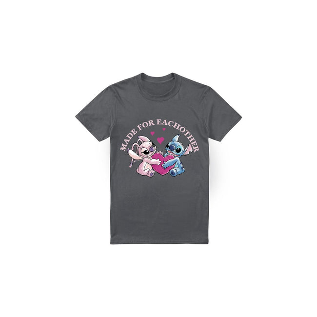 Charcoal - Front - Lilo & Stitch Mens Made For Each Other T-Shirt