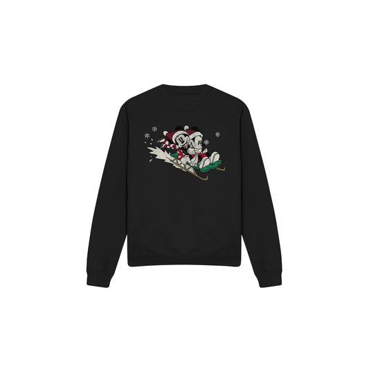 Black - Front - Disney Unisex Adult Sledding For Christmas Mickey & Minnie Mouse Sweatshirt