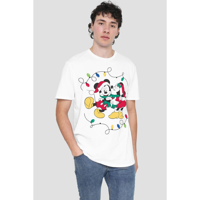 White - Side - Disney Mens Mickey & Minnie Mouse Kiss Christmas T-Shirt